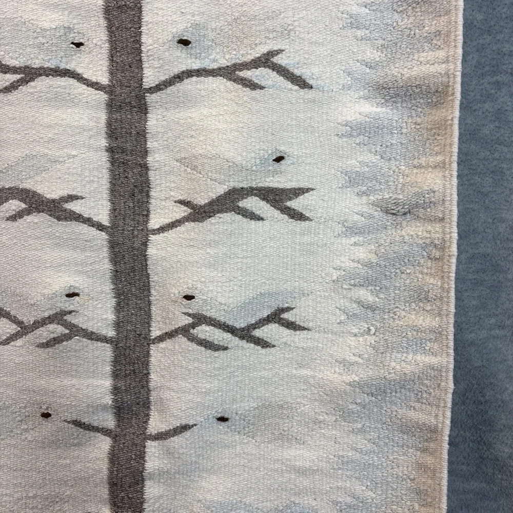 Tree of Life Navajo Style Rug Tapestry Folk Art Southwestern Blue Cream 26